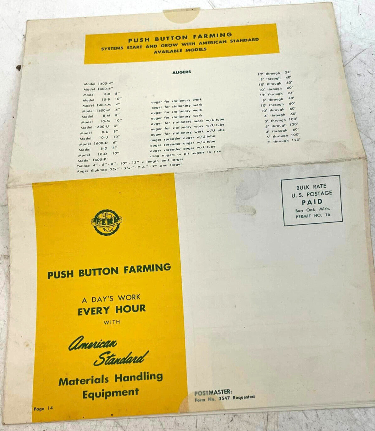 Vtg 1950s American Standard Planter Co Push Button Farming Equipment Brochure