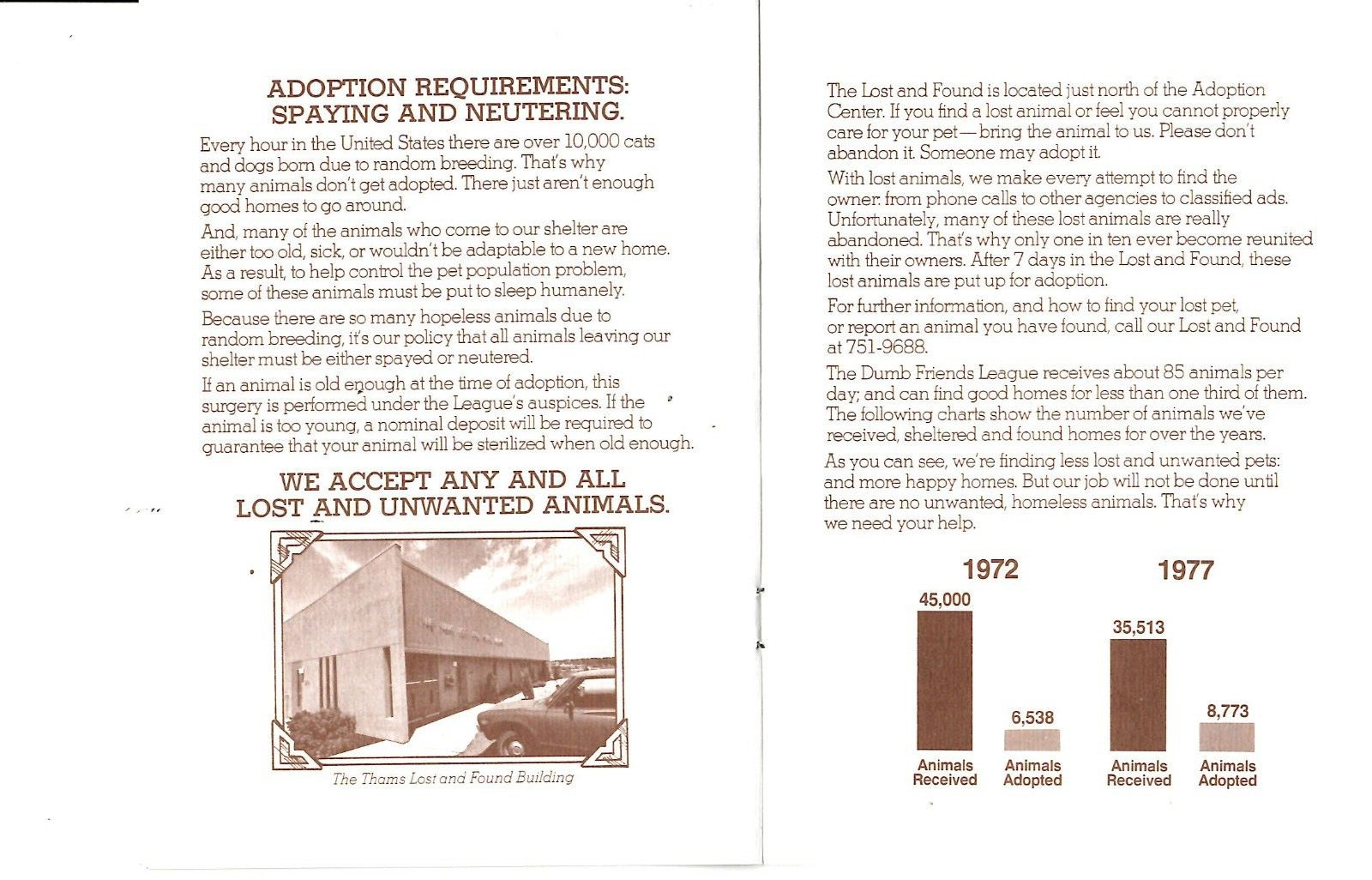 Adopt a Friend for Life The Denver Dumb Friends League Brochure 1977 Colorado