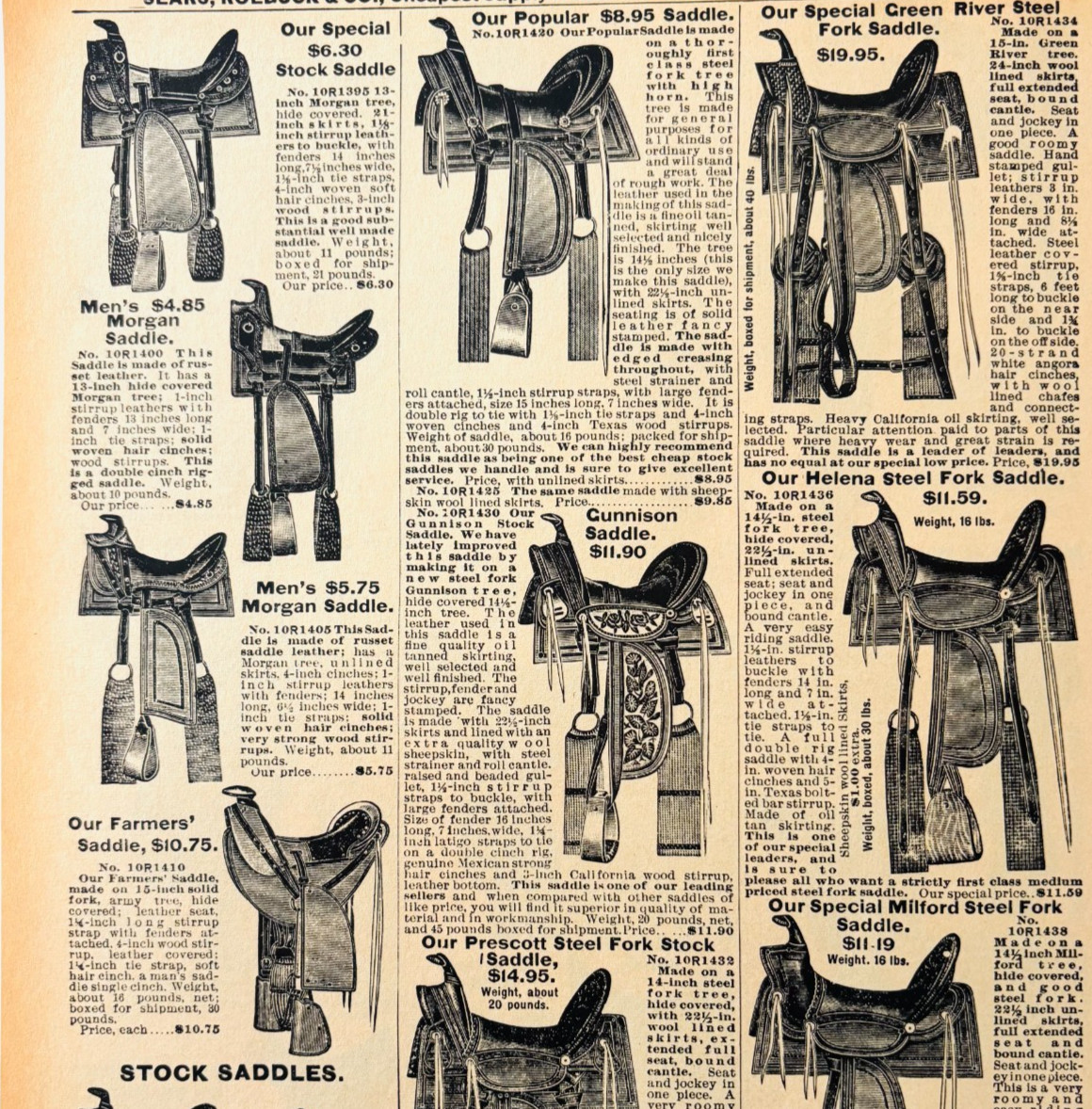 1901 Horse Saddles Reproduction Advertisement Sears Agriculture Riding DWW9A