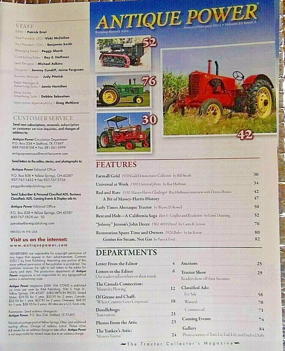 ANTIQUE POWER Magazine January February 2011 Harris Challenger Tractor Cover