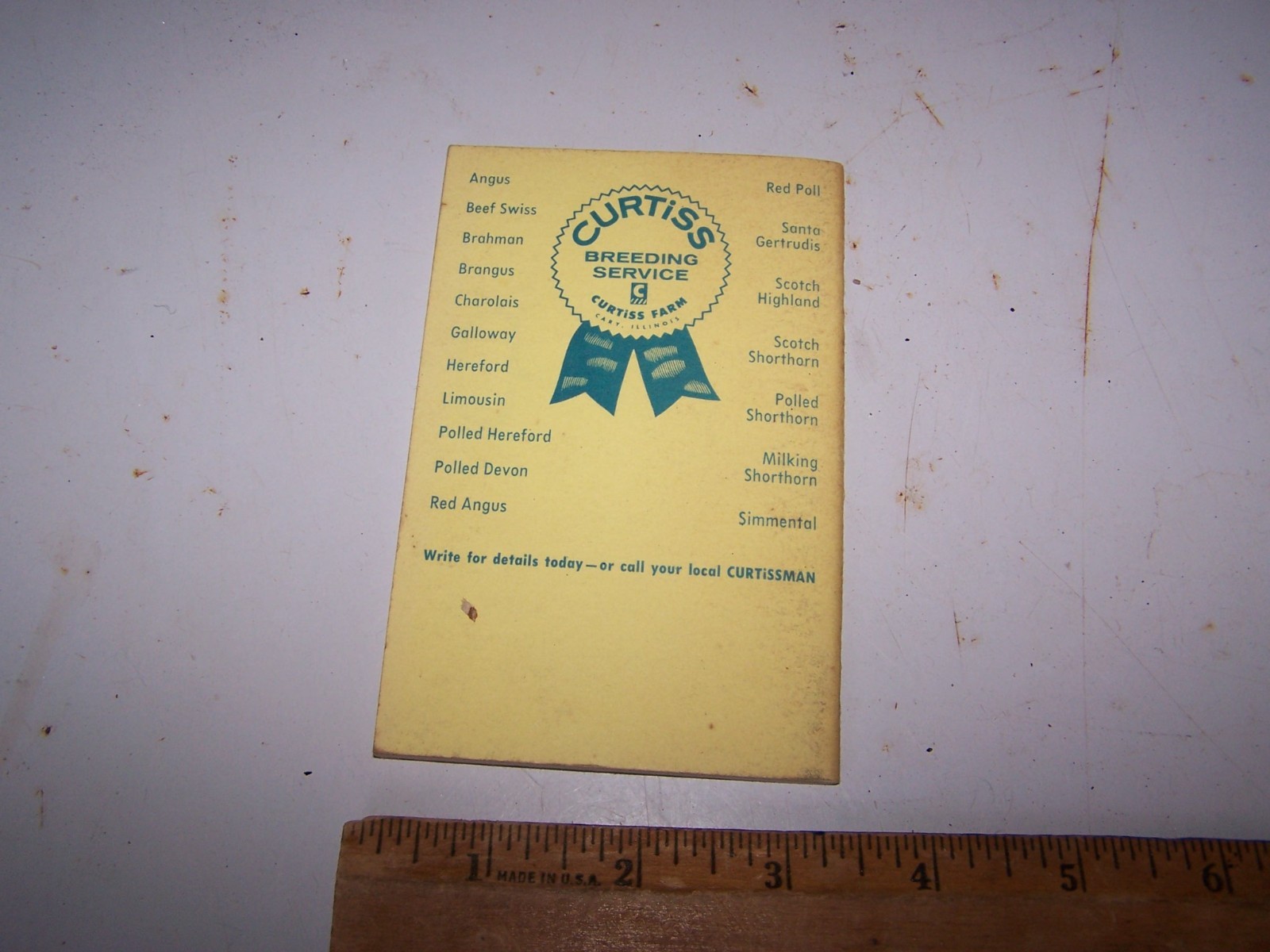 1970 CURTISS BREEDING SERVICE Beef Record Book CARY ILLINOIS