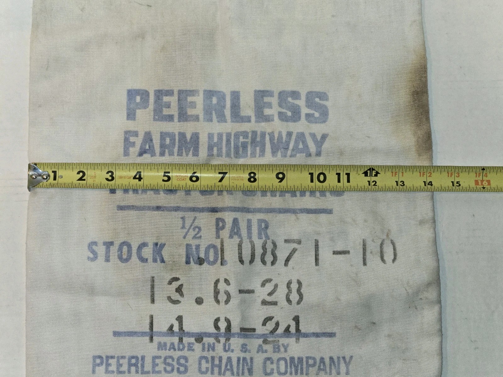Vintage Peerless Chain Co. Tire Tractor Chains Fabric Bag Farm Winona MN