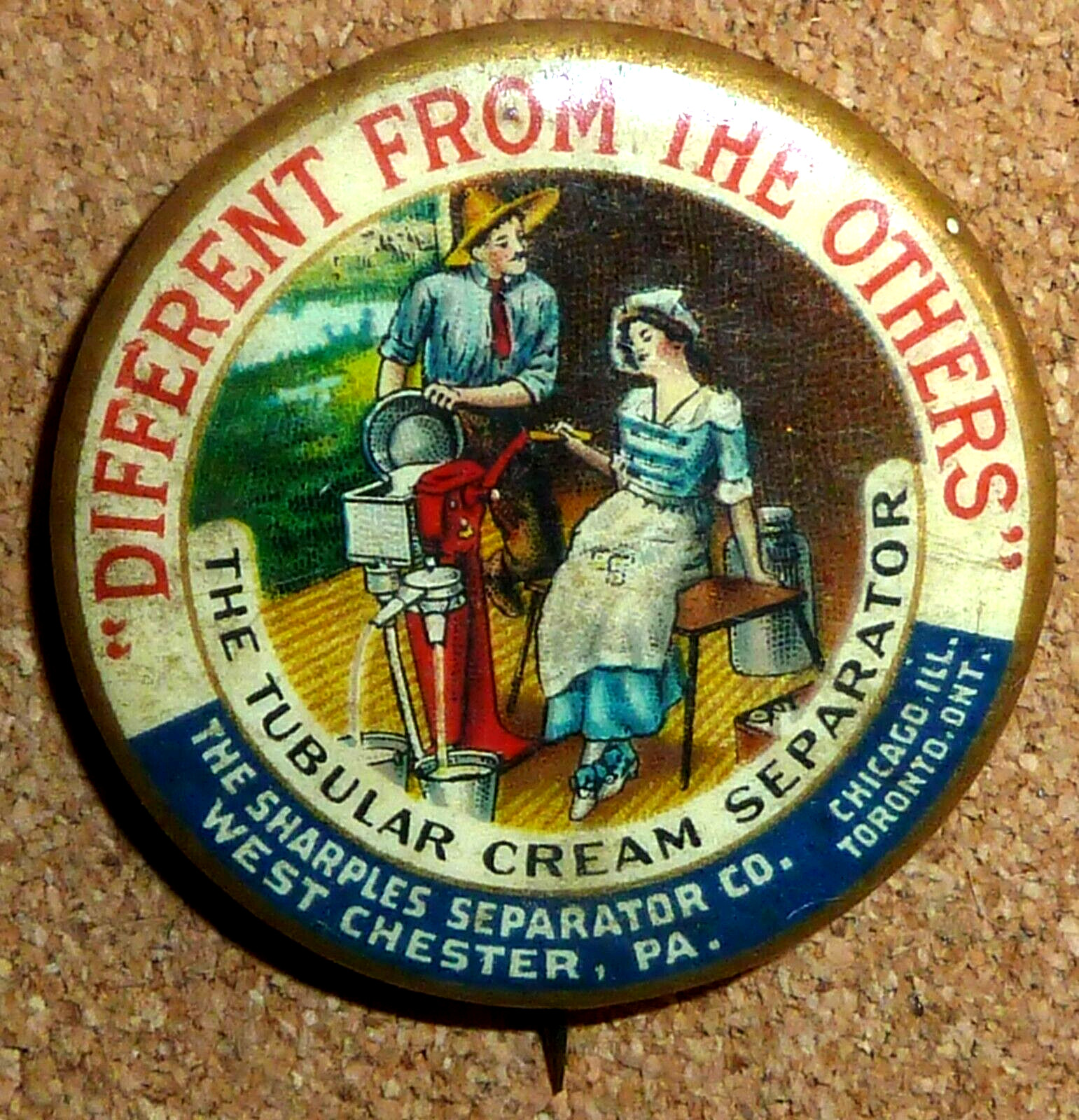 Antique Sharples Cream Separator Pinback Farm Advertising Pin Button C. 1900