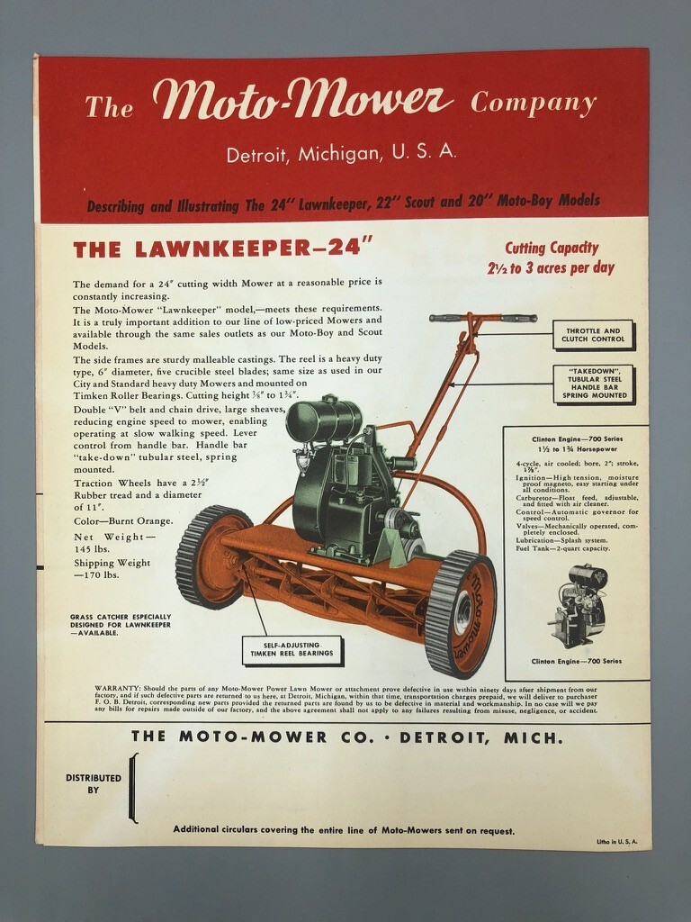 1940s MOTO-MOWER Co REEL LAWN MOWER Vintage ADVERTISE Brochure BRIGGS & STRATTON