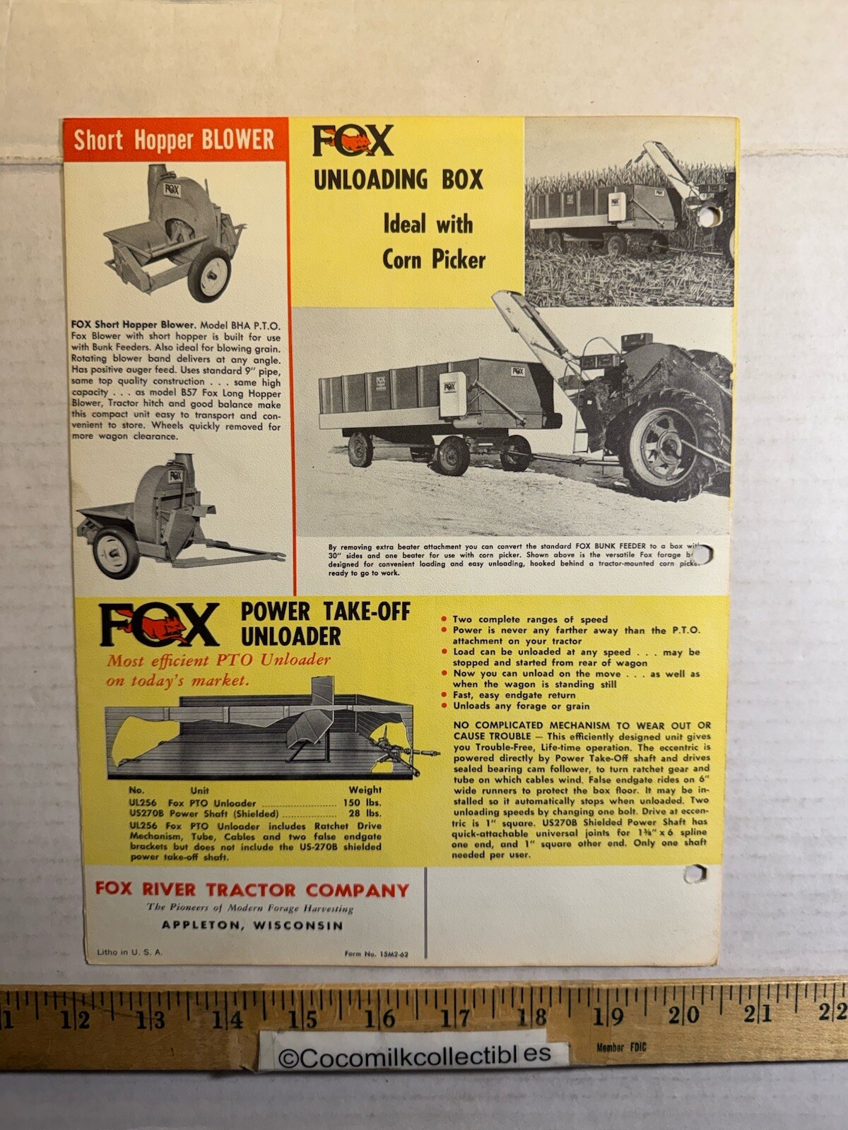 Vintage Fox Hi-Capacity Forage & Grain Box Brochure Appleton Wisconsin