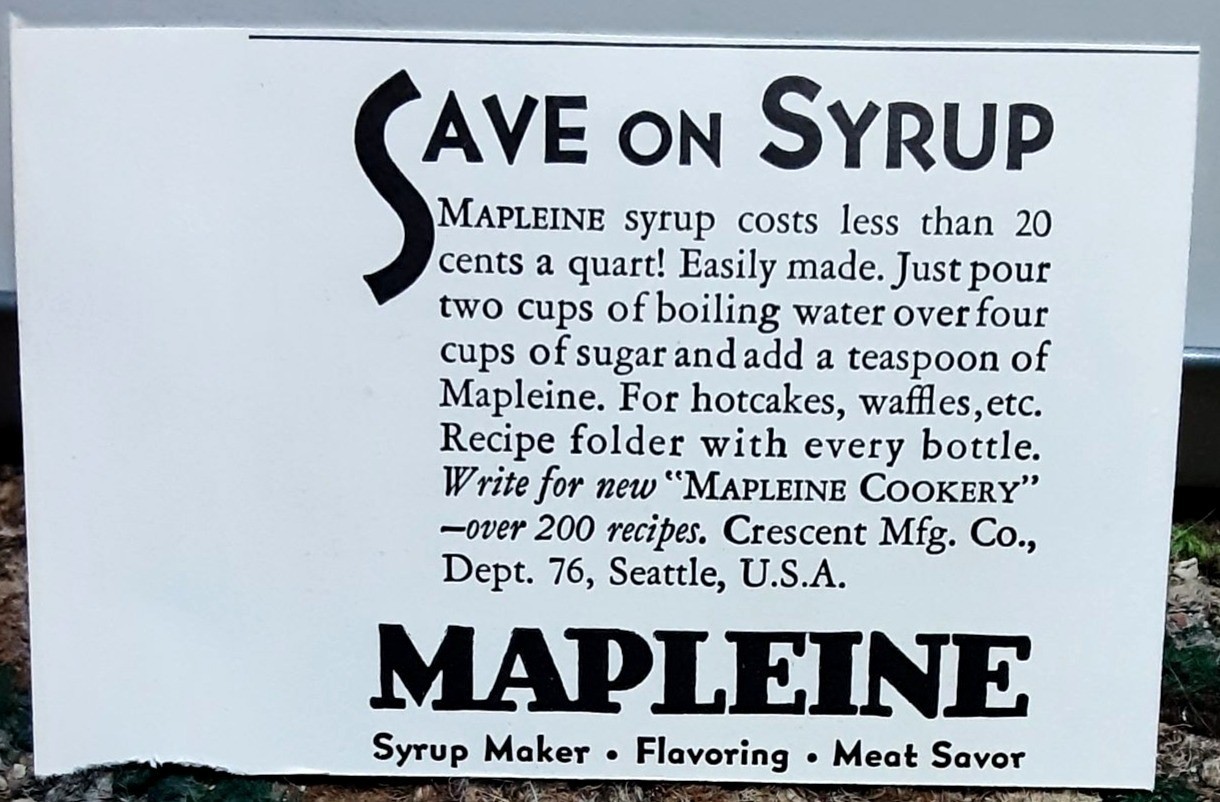 1931 Mapleine Syrup Ad Crescent Mfg Seattle Mini 3.25×2.25