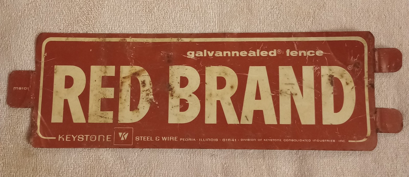 Vintage Red Brand Keystone Galvanized Fence Metal Tin Sign