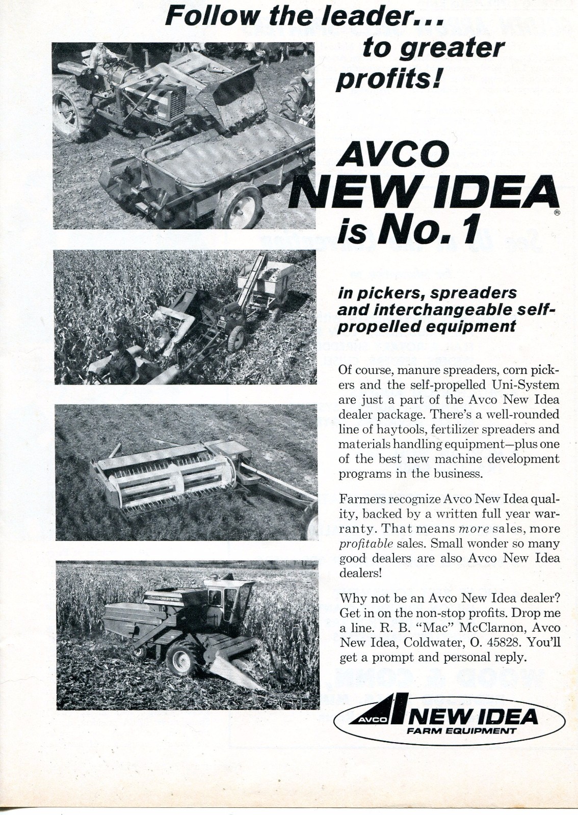 1969 Dealer Print Ad of AVCO New Idea Uni-System Picker Spreader