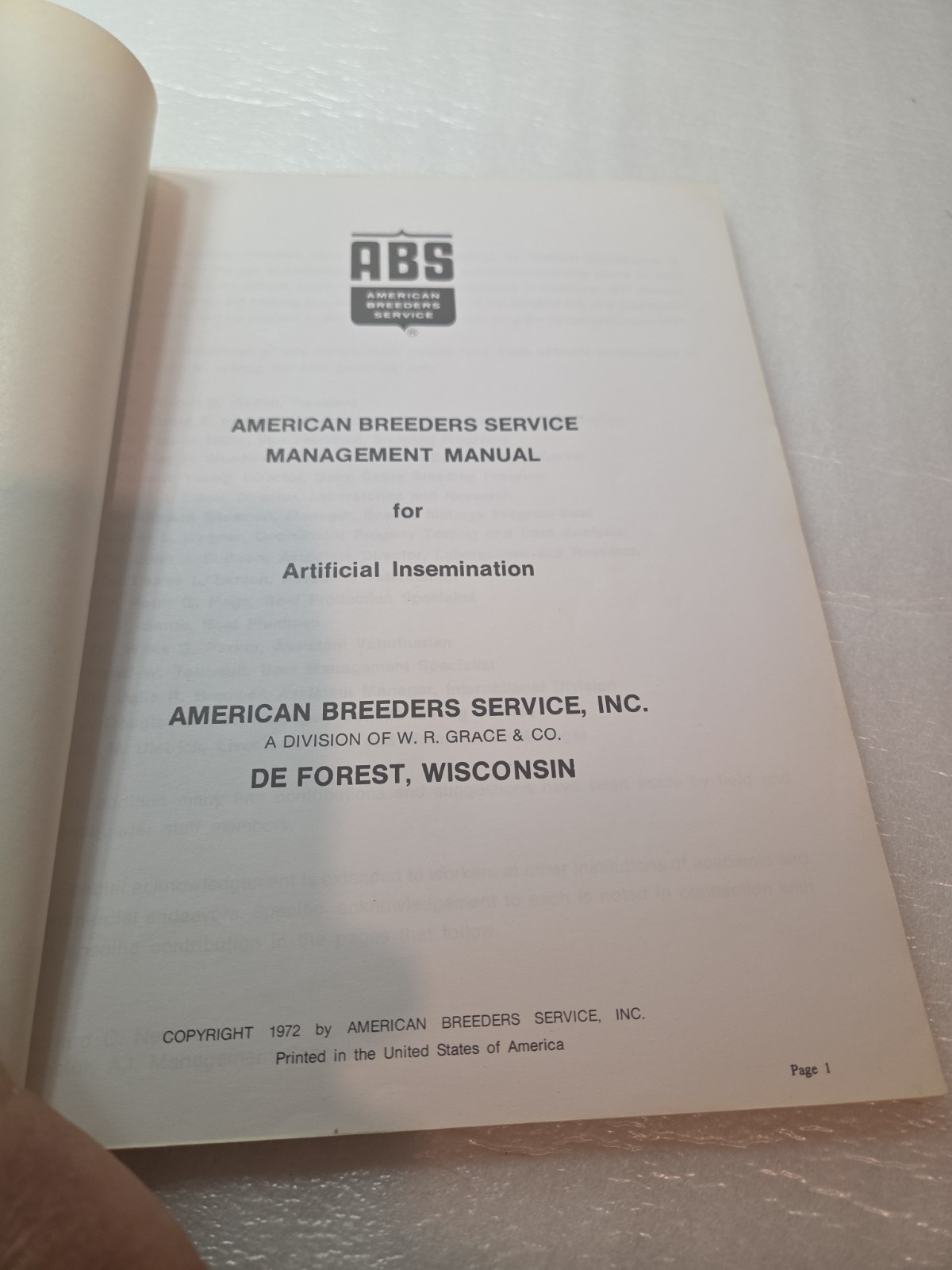 Vintage 1971 ABS American Breeders Service A I Management MANUAL