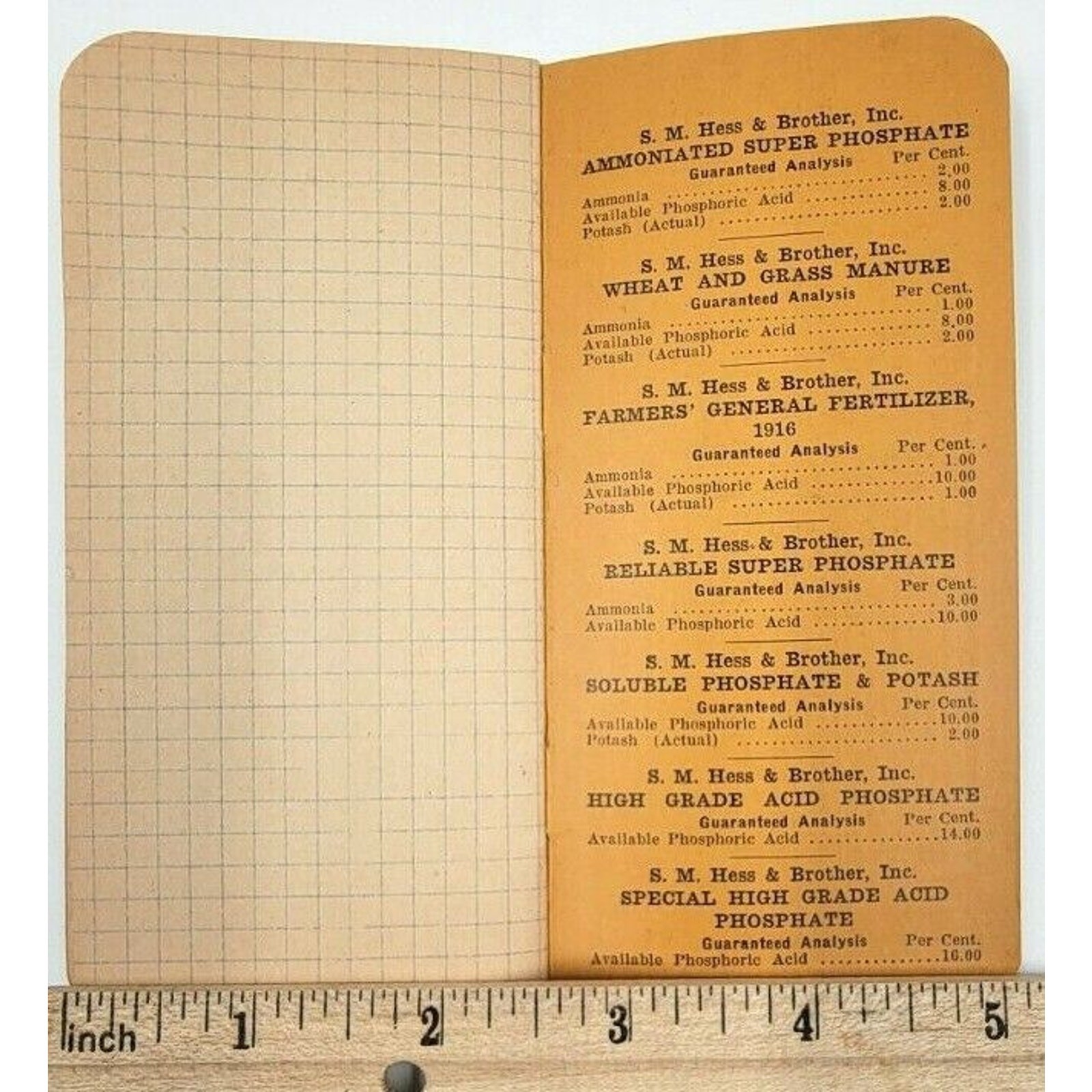 S.M. Hess & Brother Fertilizers Advertising Memo Notebook Philadelphia Pa 1921