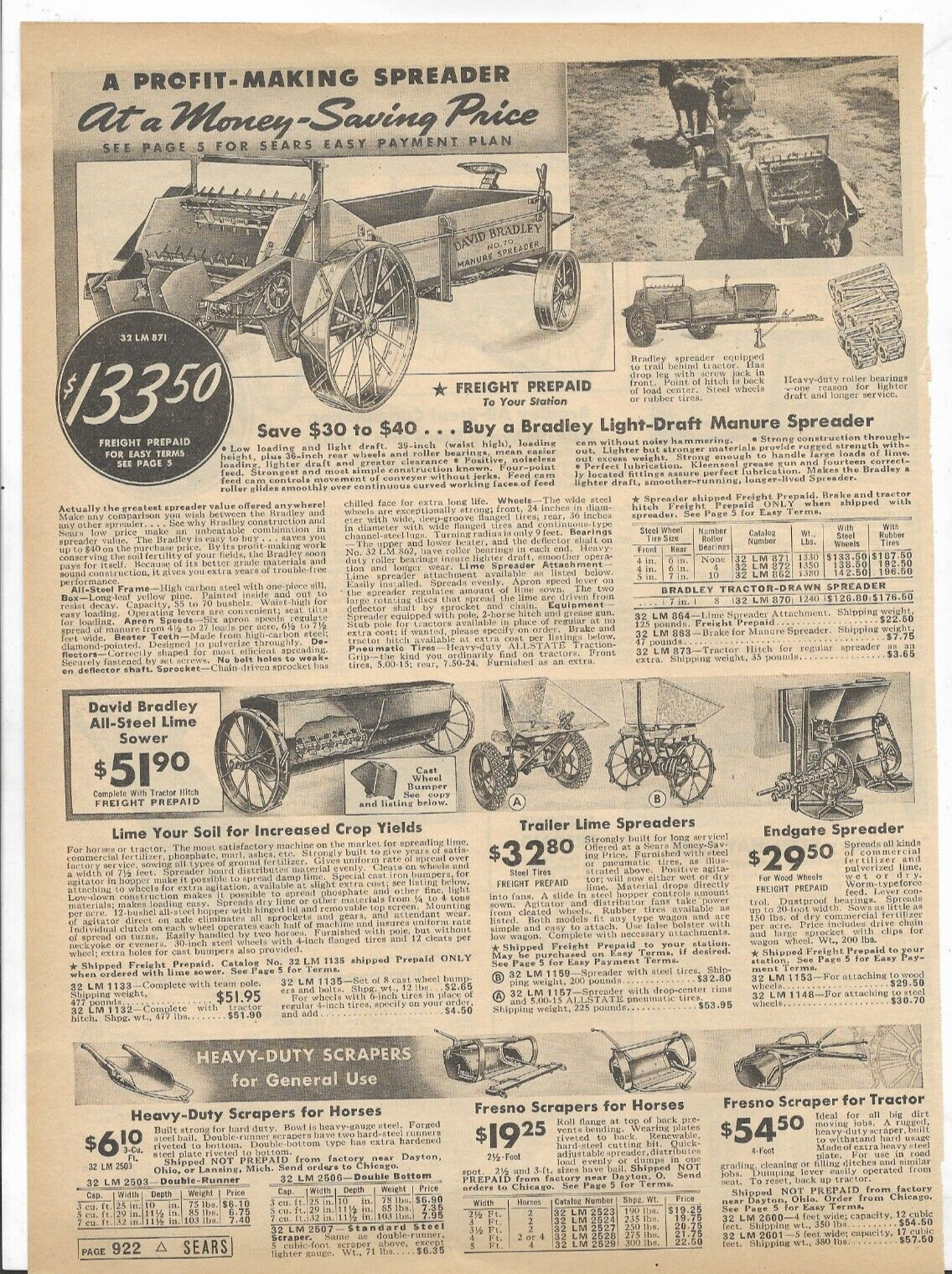 1939 Sears Catalog Ad Page DAVID BRADLEY MANURE SPREADER HAY LOADER RAKE SCRAPER