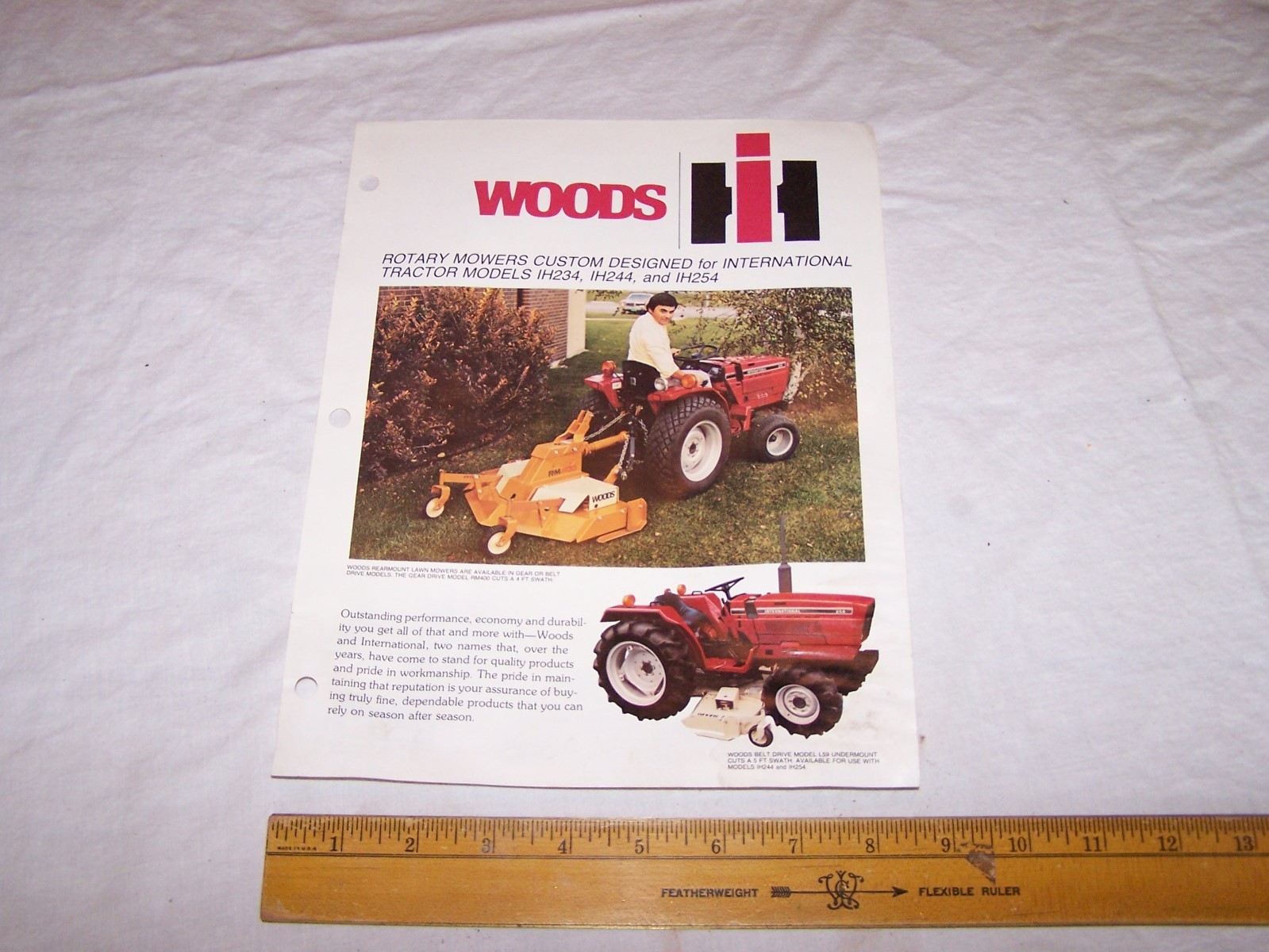 Vintage WOODS Rotary Mower Advertising Specification Sheet – IH 234 244 254