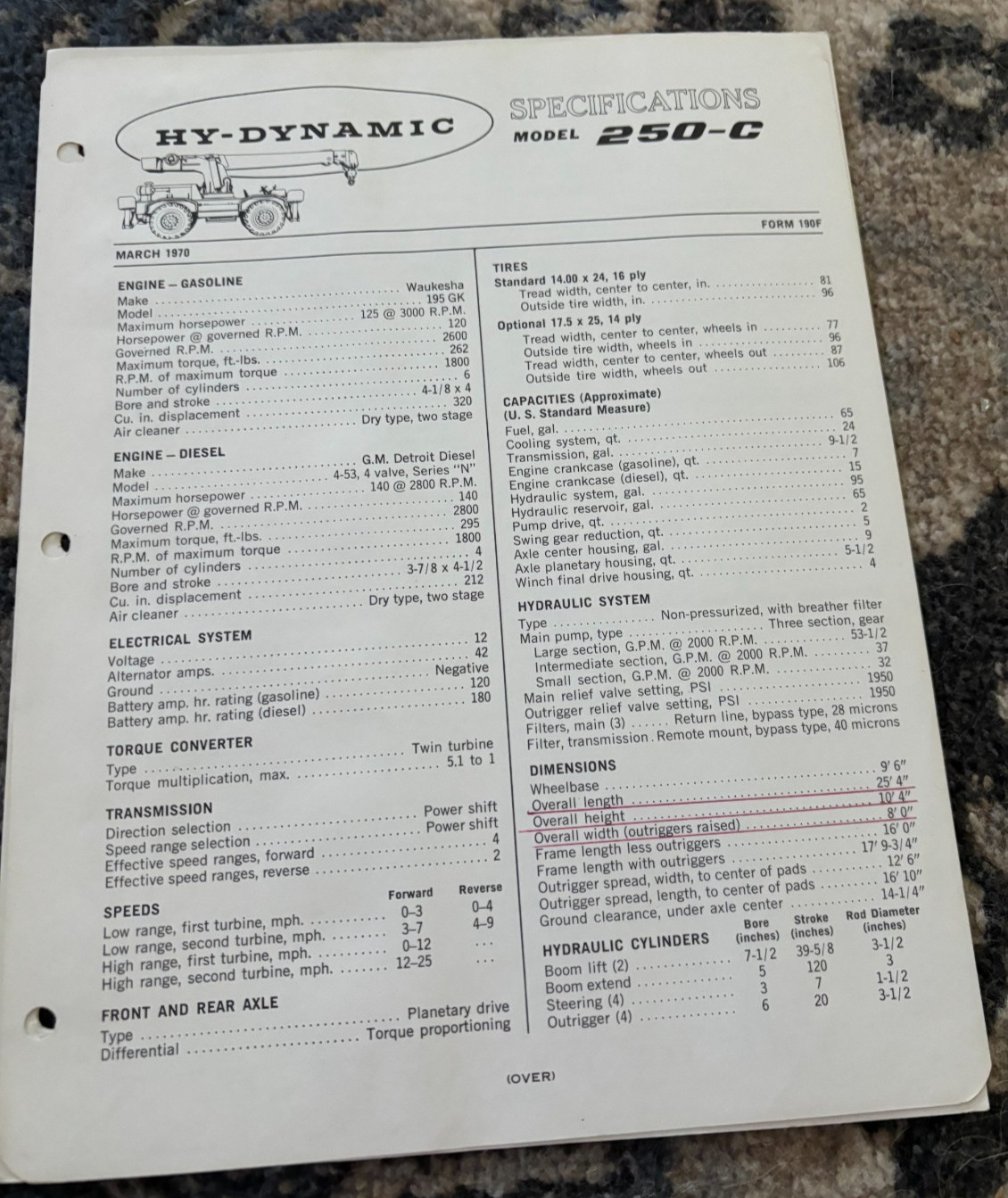 Bucyrus Erie 250-C Hy-Dynamic Crane Specifications Brochure DCPA25