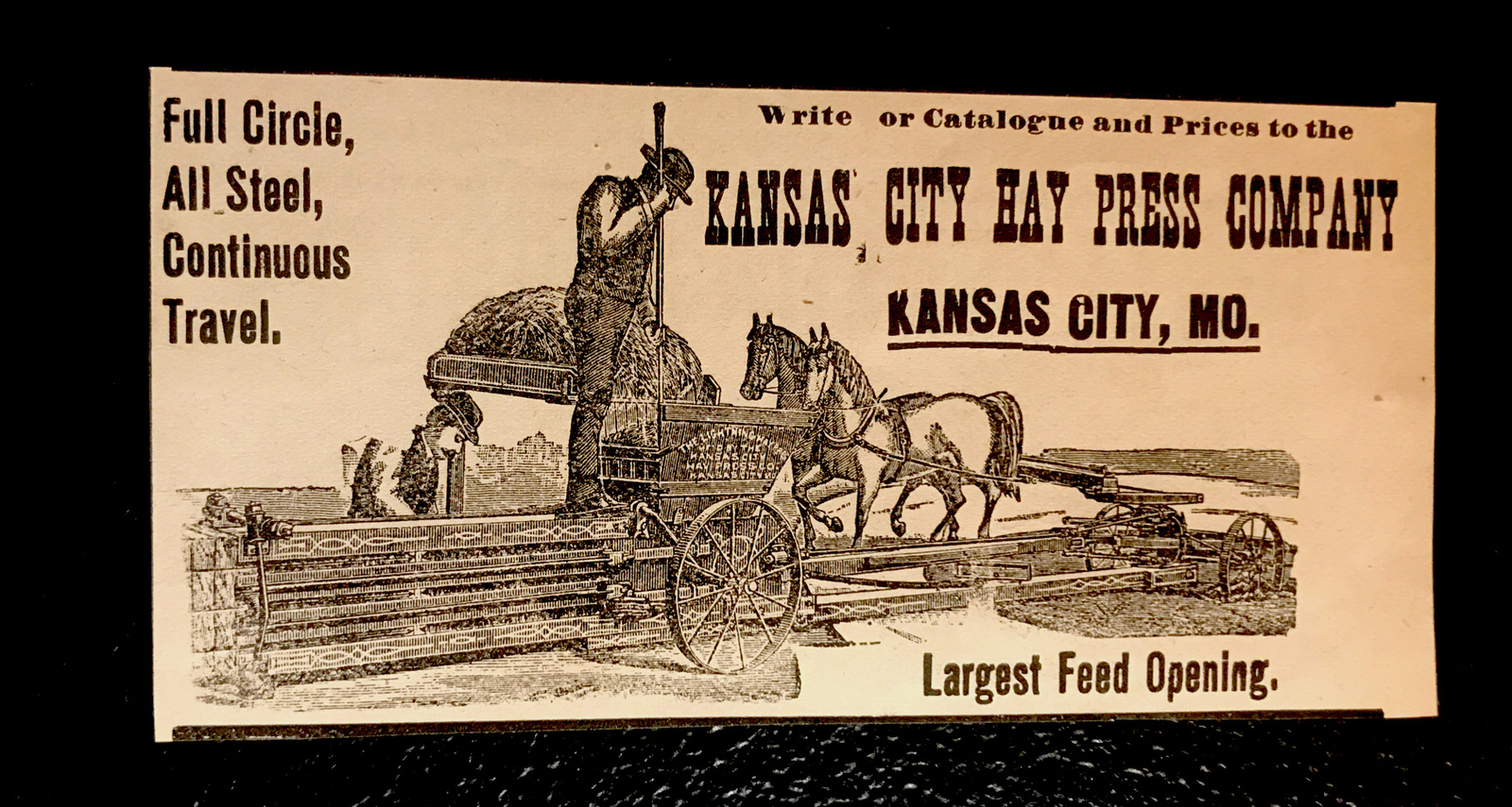 1893 Kansas City Hay Press Co. Farm Advertising – Kansas City – Missouri