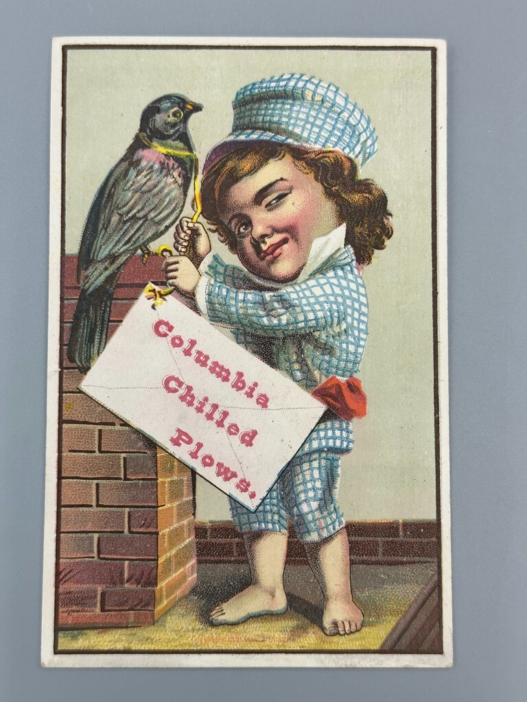 1880s COLUMBIA CHILLED PLOW Love Note FARM Advertising Trade Card COPAKE IRON NY
