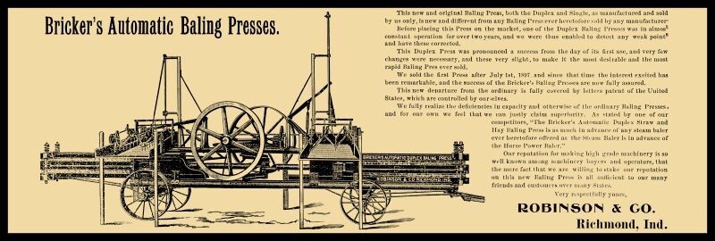 1898 Bricker&rsquo;s Automatic Baling Press New Metal Sign: 6&Prime; x 18&Prime; – Ships Free