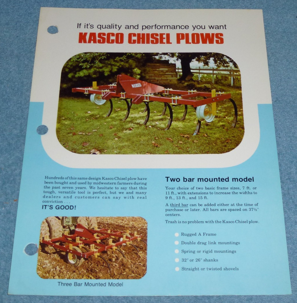 Vintage Kasco Mfg Co Chisel Plows Farm Equipment Brochure Sheet