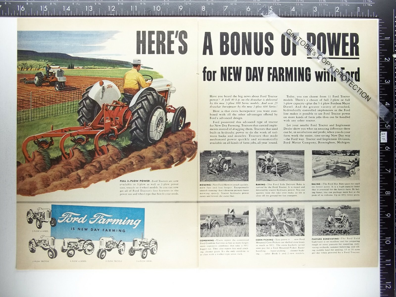ADS- 1956 GE LH-12N Ford Tractor 2 3 plow wheel weights farming ad advertisement