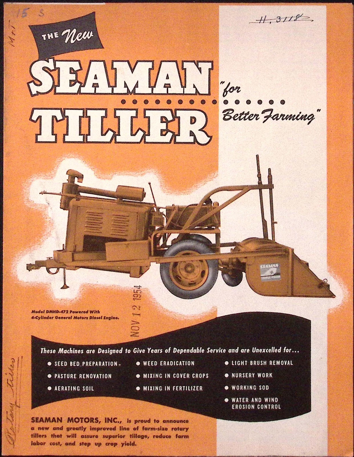 1954 Steam Tiller for Better Farming Seaman Motors Inc Brochure