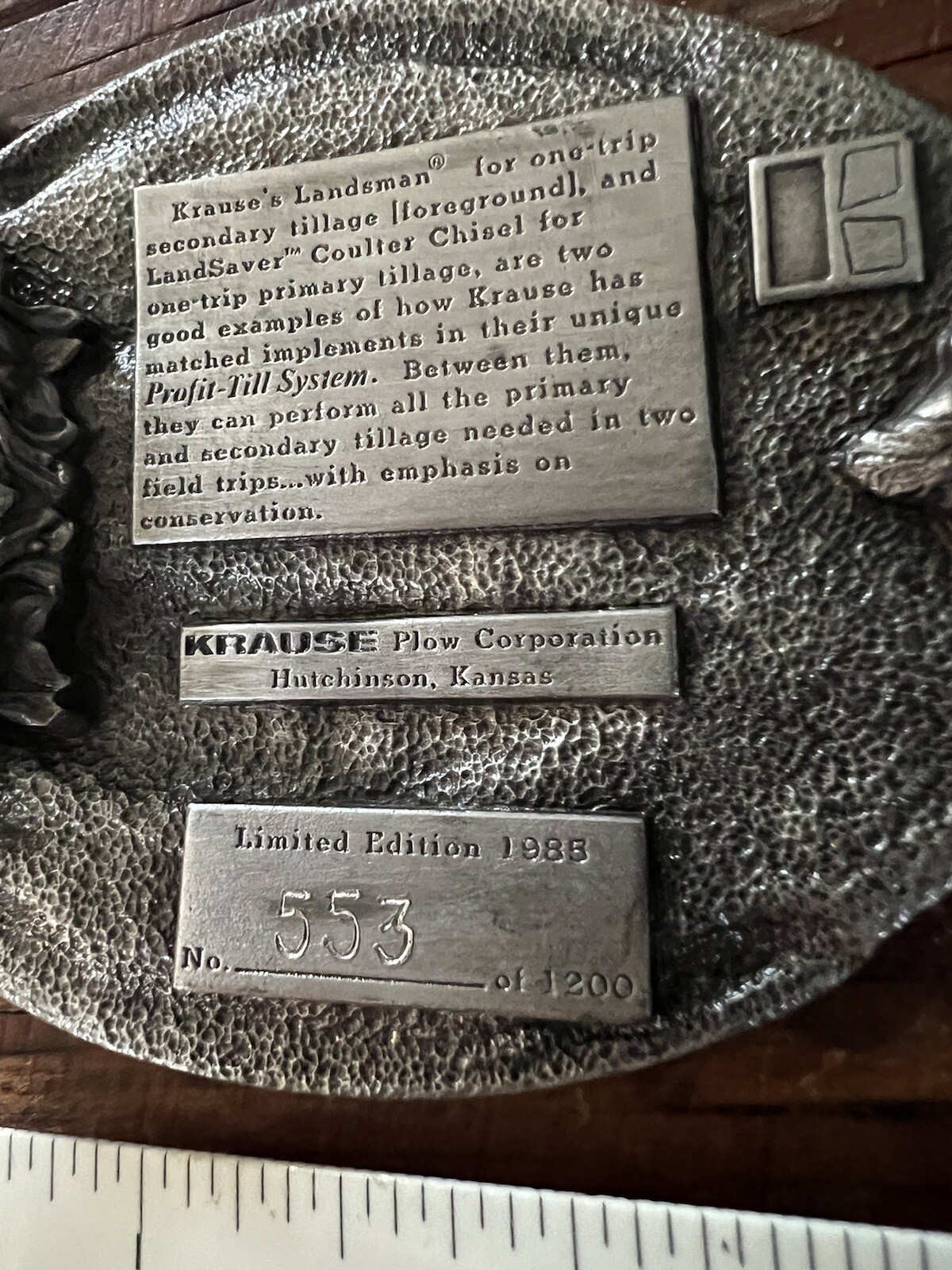 1985 Krause Plow Company Profit Till Tractor Belt Buckle – Limited Edition #’d