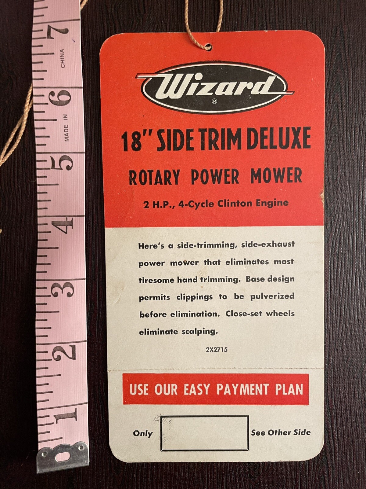 VINTAGE 1950’ S WESTERN AUTO &lsquo;WIZARD&rsquo; LAWN MOWER SALES HANG TAG , Automotive
