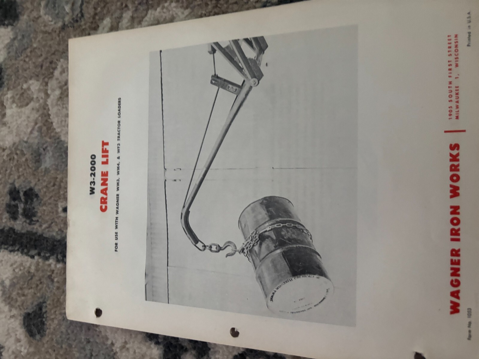 Wagner Iron Works W3-2000 Crane Lift Brochure FCCA25