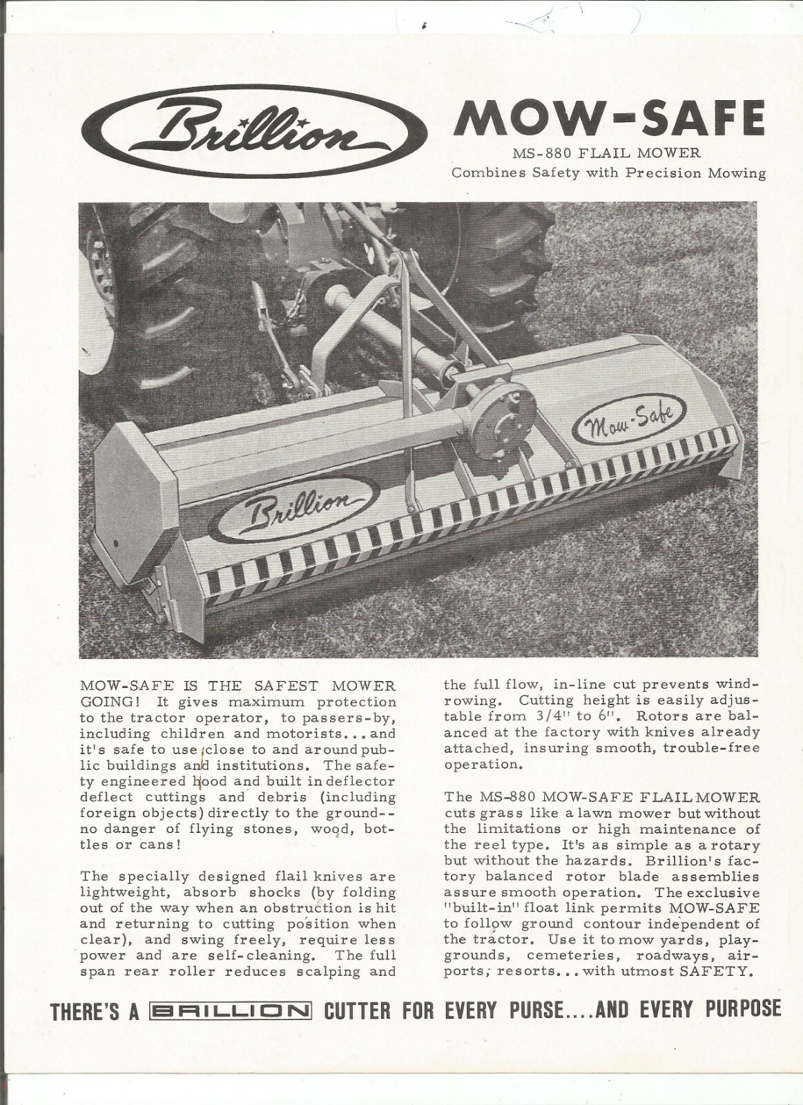 Original Brillion MS-880 Mow-Safe Flail Mower Sales Brochure Specification Sheet