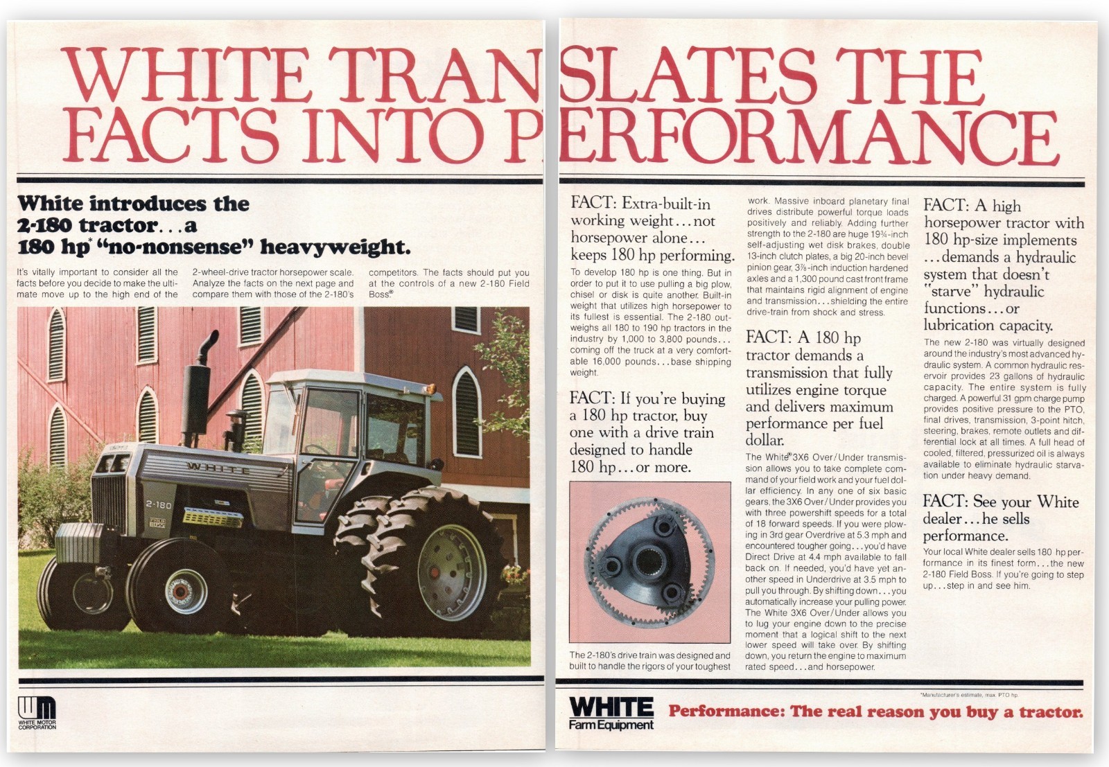 1979 White 2-180 Tractor Farm Equipment 70&rsquo;s Vintage 2-Page Print Ad