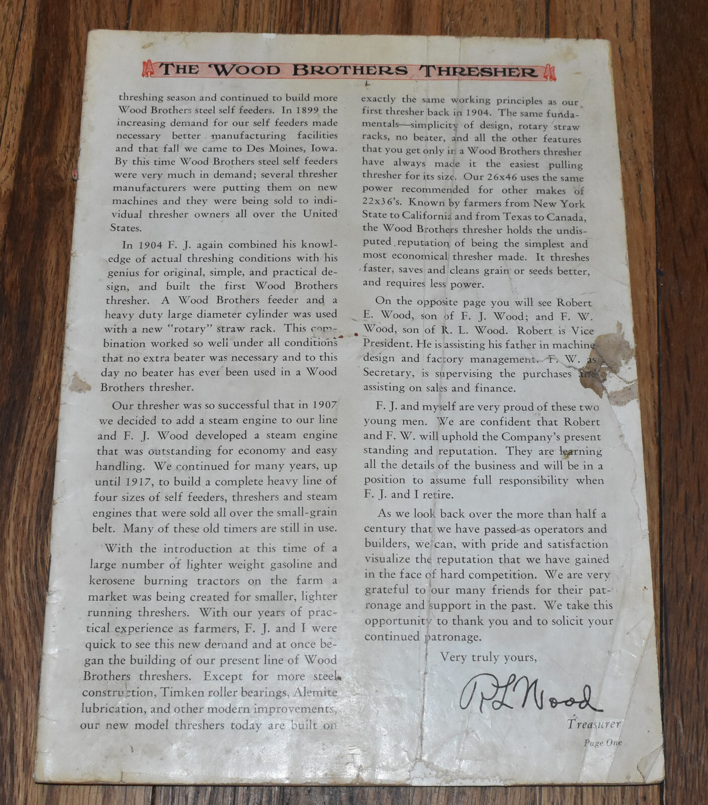 Vintage Wood Brothers Thresher Sales Catalog Brochure