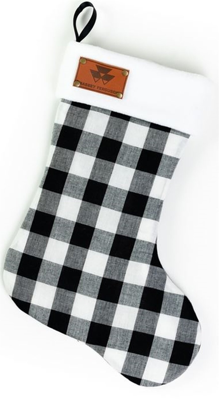 Buffalo Plaid Christmas Stocking with Massey Ferguson Faux Leather Emblem