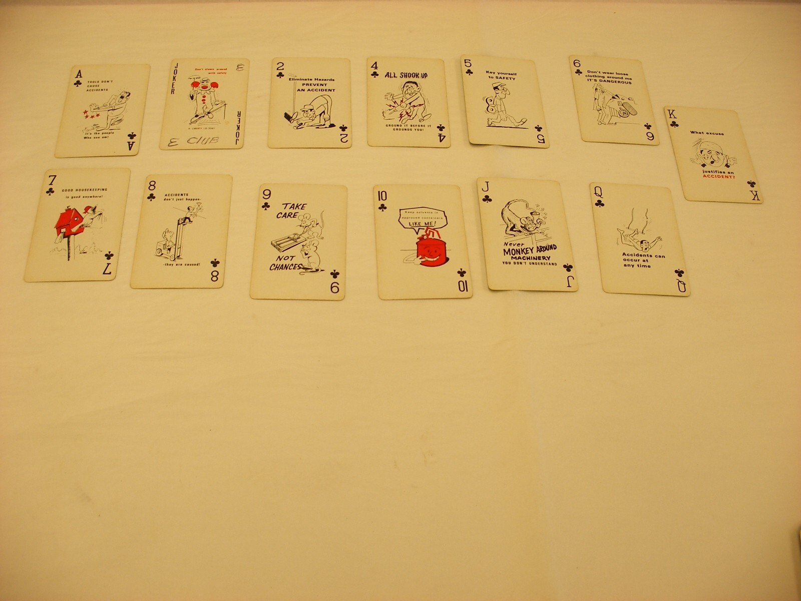 Vintage A.O. Smith Safety Record Comic Playing Cards – missing 3 of clubs