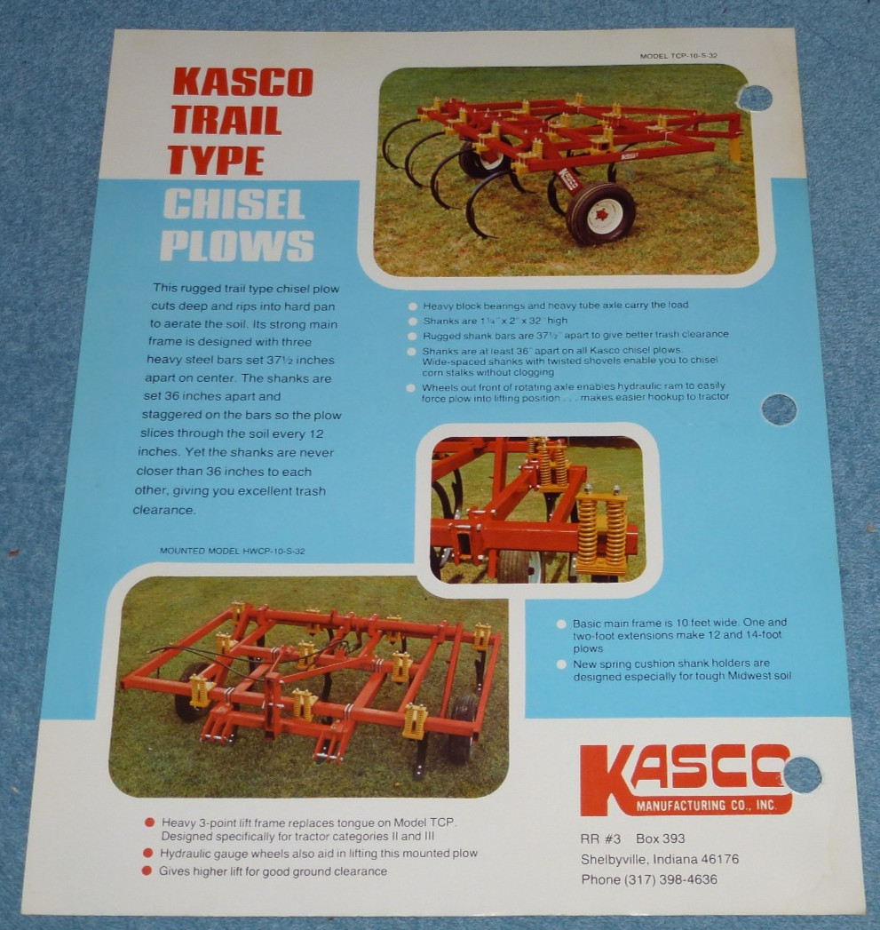 Vintage Kasco Mfg Co Chisel Plows Farm Equipment Brochure Sheet
