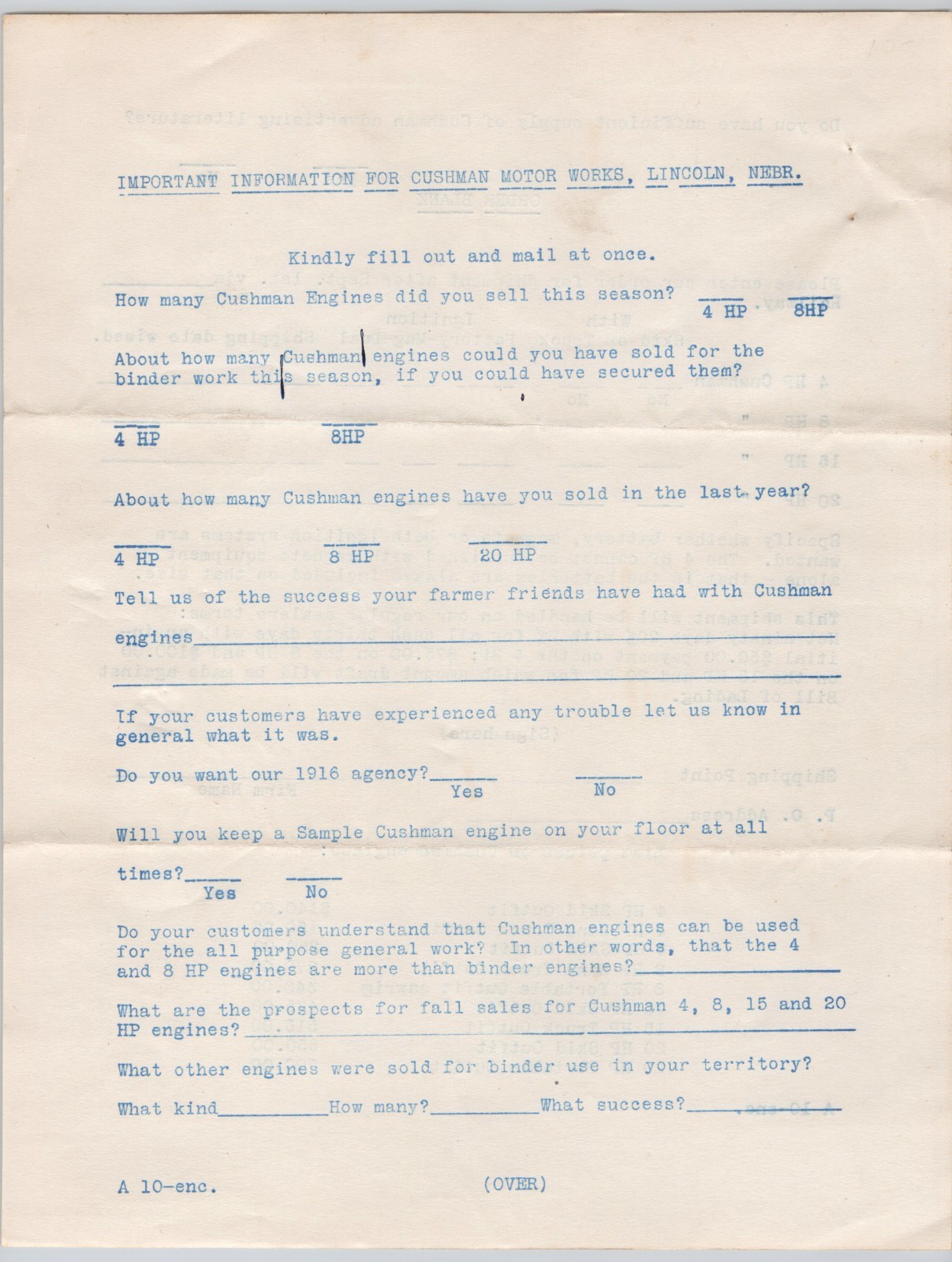 1915 Gasoline Engine Cushman Motor Works Lincoln NE Embossed Letterhead + BH2-26
