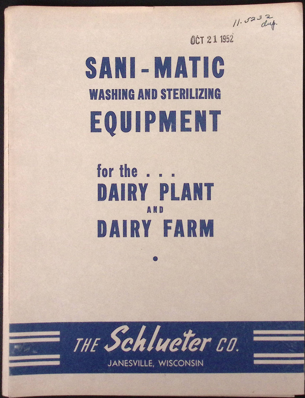 1952 Sani-Matic Washing Sterilizing Equipment for Dairy Plant & Farm Schlueter