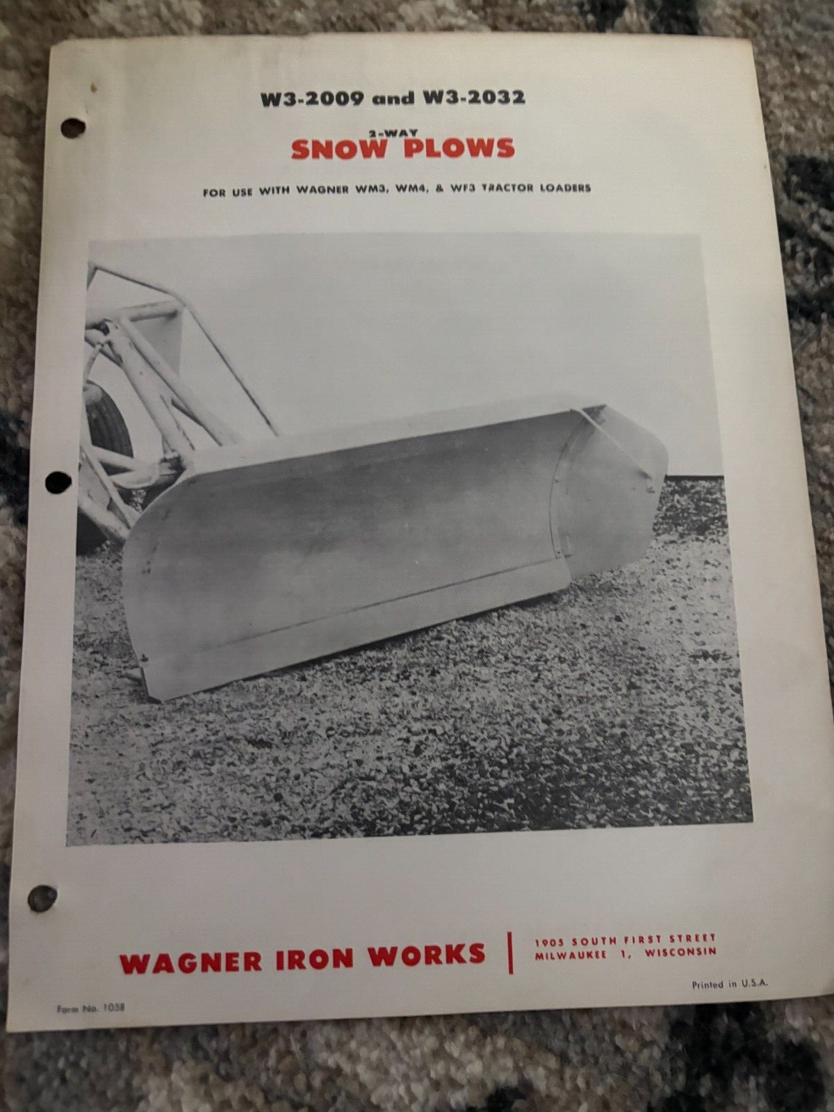 Wagner Iron Works W3-2009 W3-2032 2 Way Snow Plows Brochure FCCA25