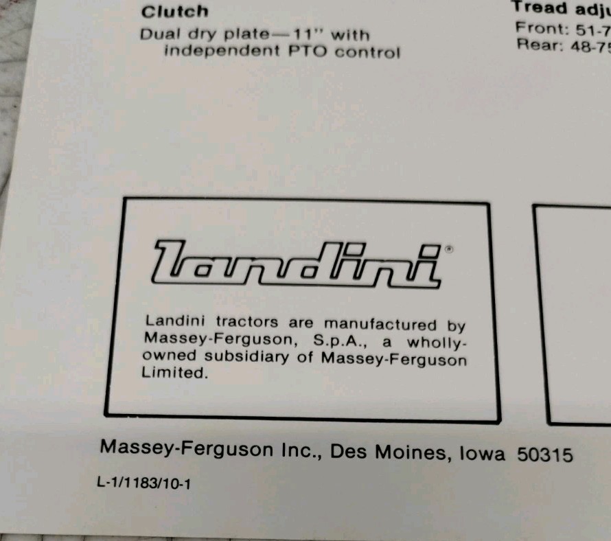 Landini R 5830 Tractor Sales Flyer – L1/1183/10-1 Massey Ferguson Co.
