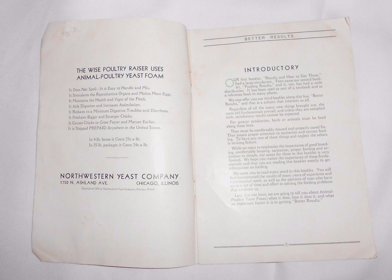 Vtg 1930 Northwestern Yeast Co Chicago Farm Advertising Chickens Pigs Booklet