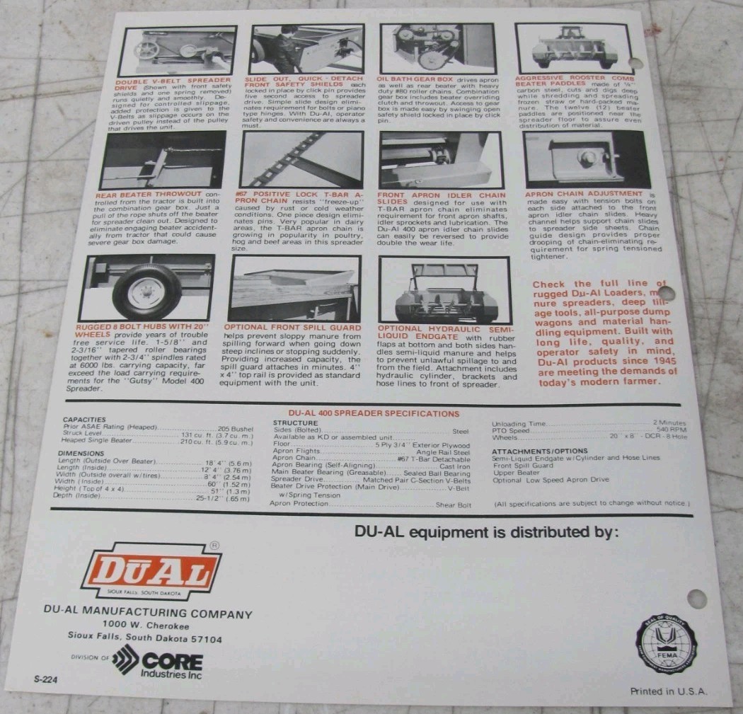 Dual Model 400 Spreader Sales Flyer S-224