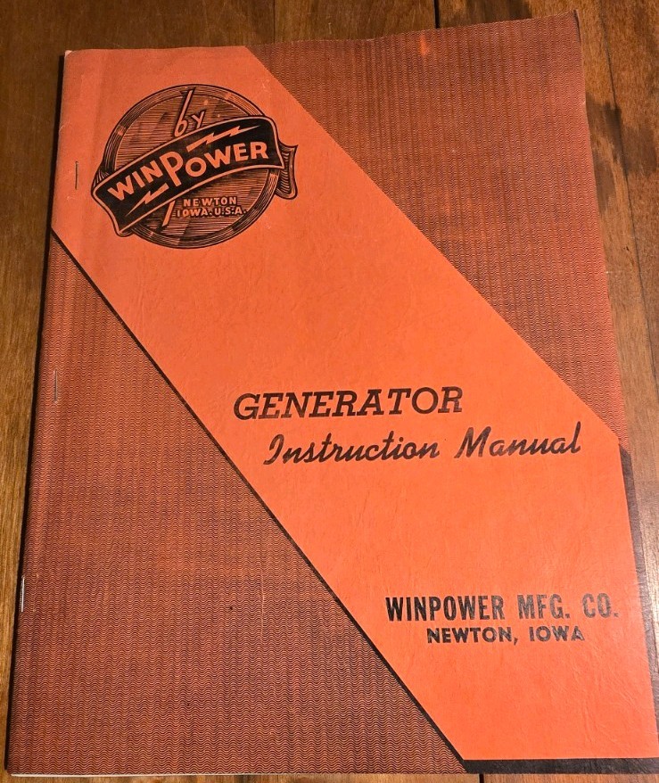 Antique Winpower Mfg. Co. Generator Instruction Manual Newton Iowa