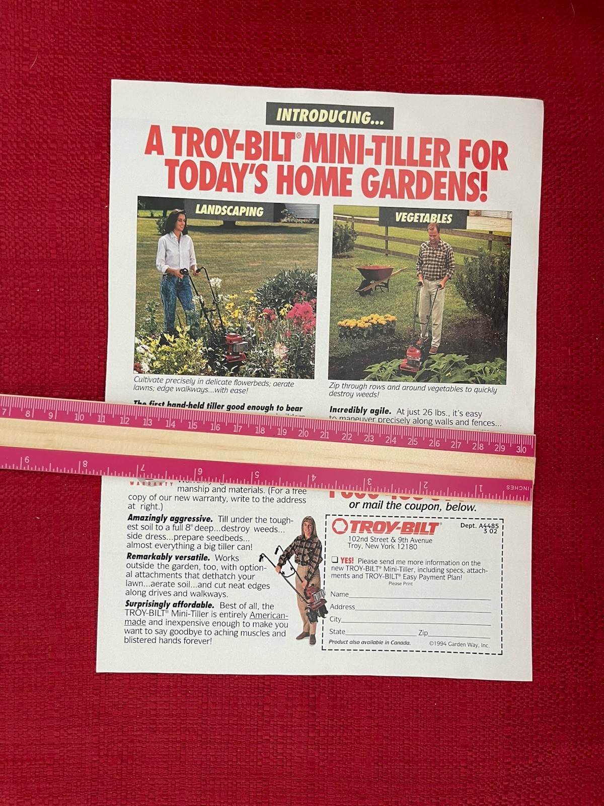Vintage 1994 Print Ad Troy Built Mini Tiller For Home Gardens Advertisement
