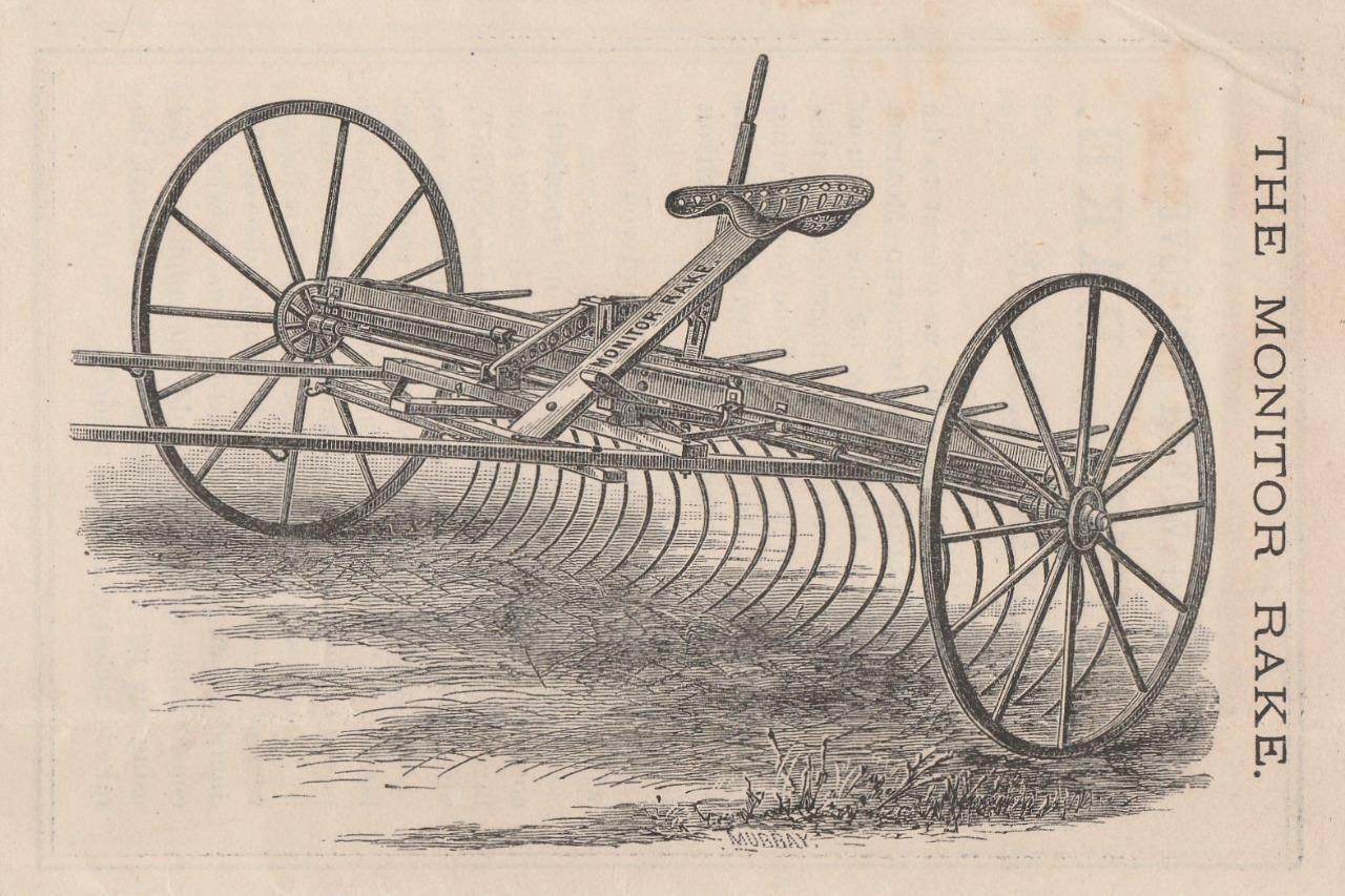 Advert Folder~1881~Hollingsworth Improved Monitor Rake~Higganum,CT Illust~VG