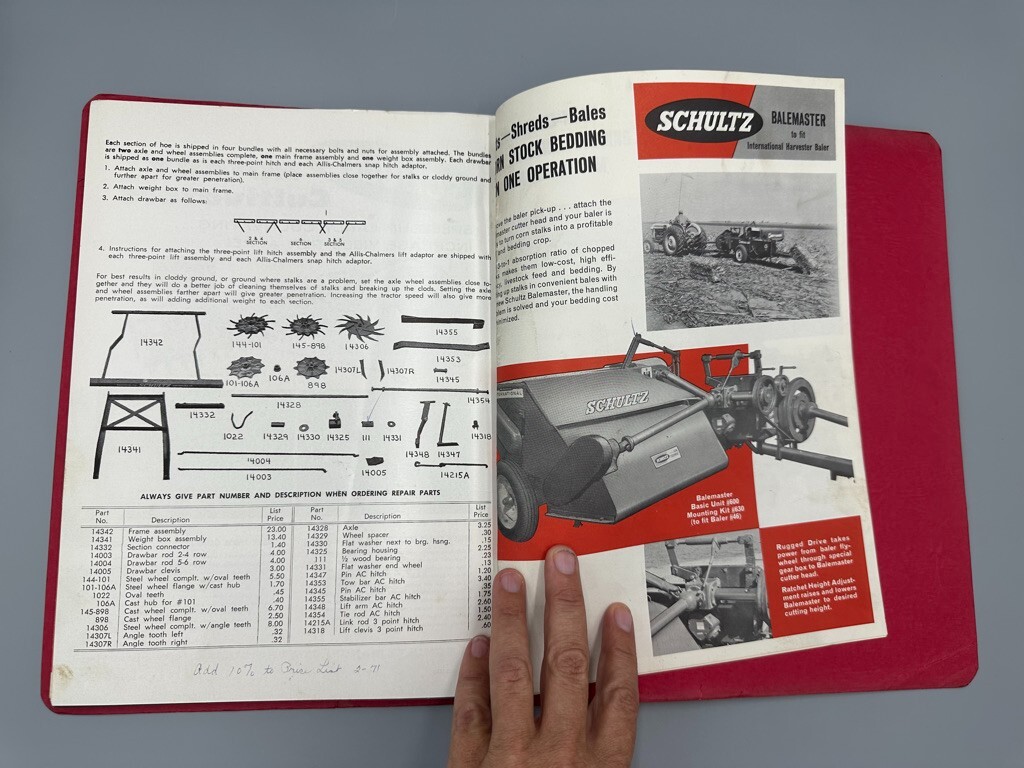 1964 SCHULTZ FARM MACHINERY Sales Manual Parts List