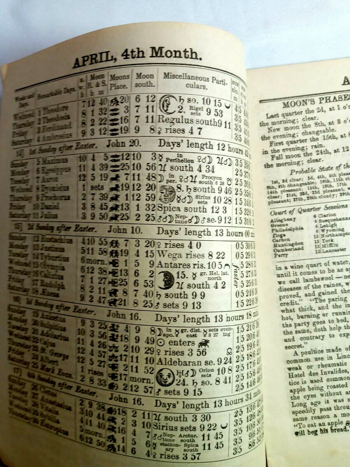 1891 John Bear Baer&rsquo;s Agricultural Almanac Lancaster, PA Antique Farmers Vintage