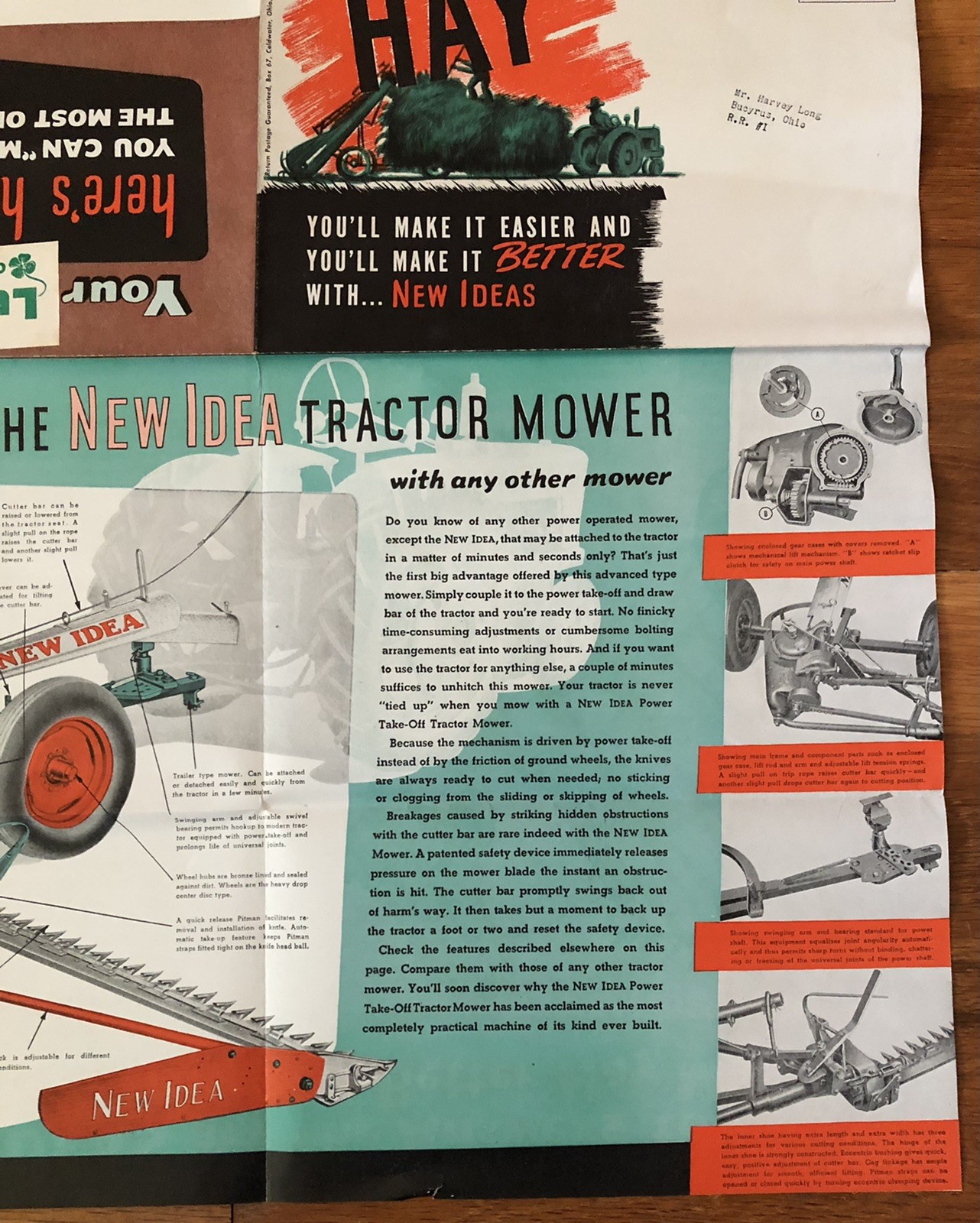 Vintage NEW IDEA Farm Tractor Hay Loader Mower Advertising Brochure Poster