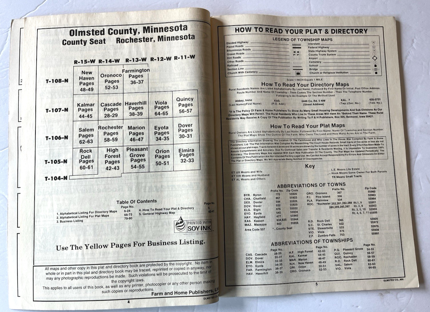 Vintage Olmsted County MN Farm & Home Plat Directory 1995 Rochester Marion Dover