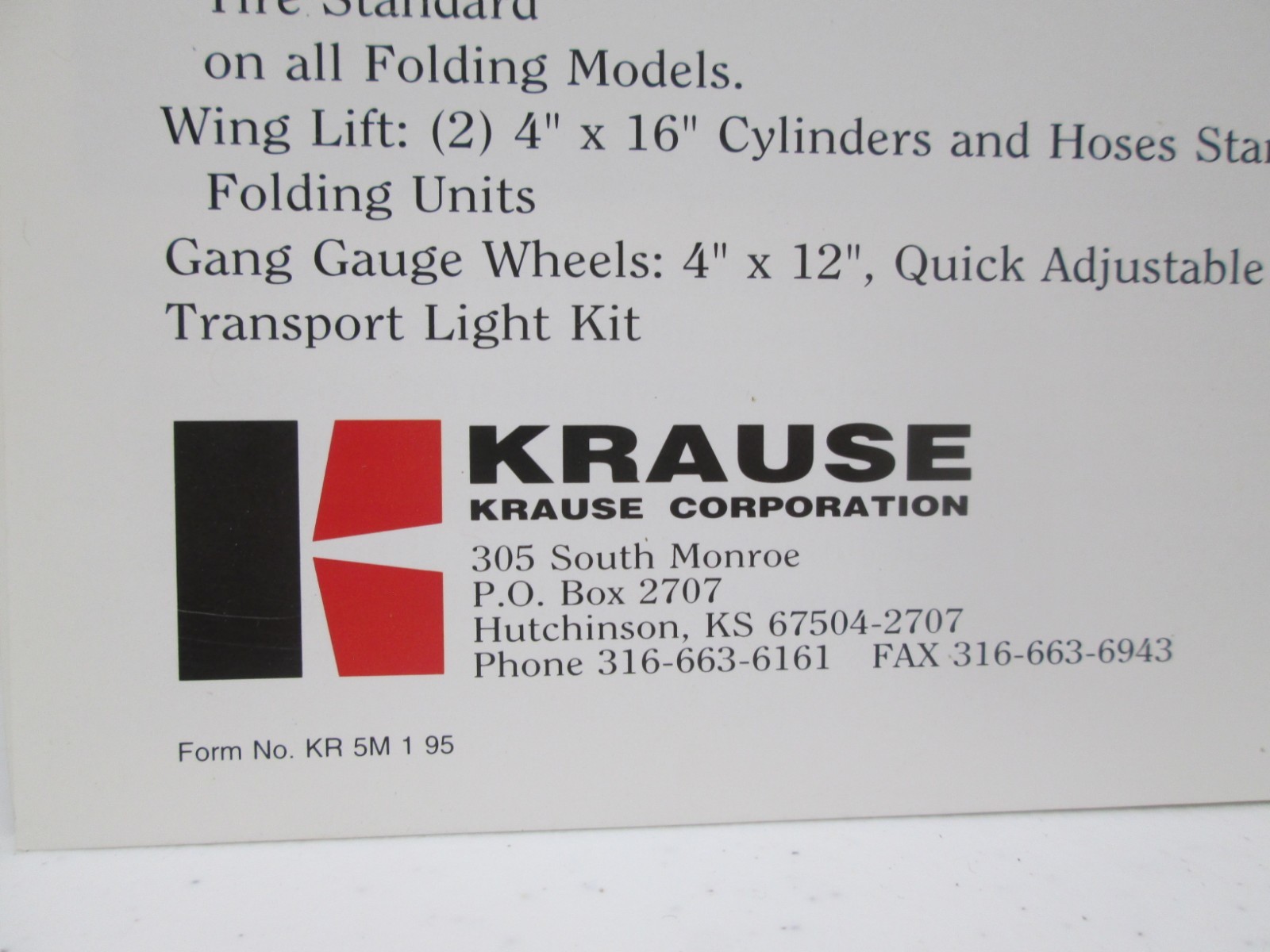 Krause Row Crop Cultivators 4600 Series Rigid Models 4 6 & 8 Row Flat Brochure
