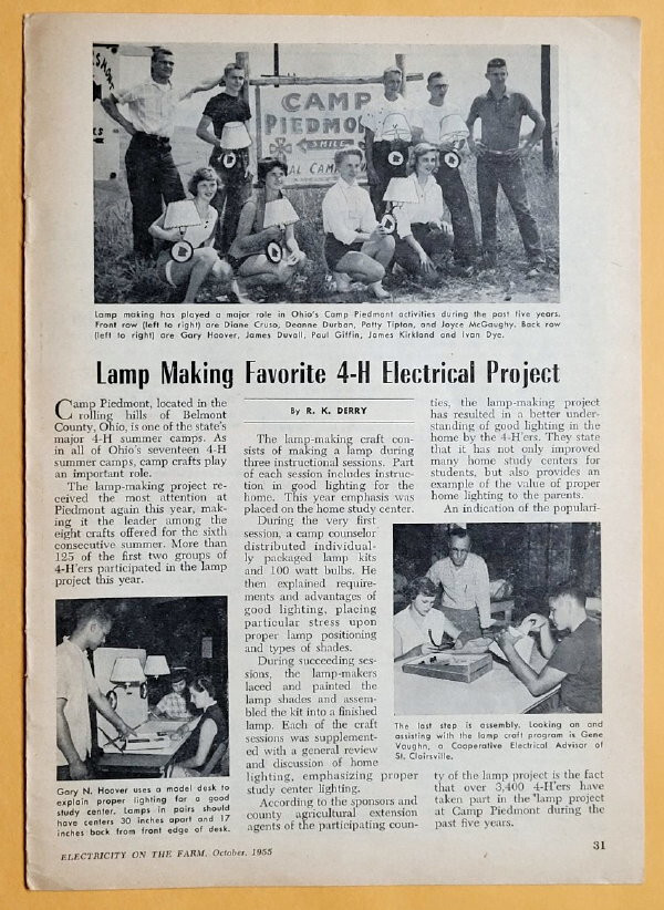 Original 1955 4-H Article Features Gary Hoover of Belmont County Ohio