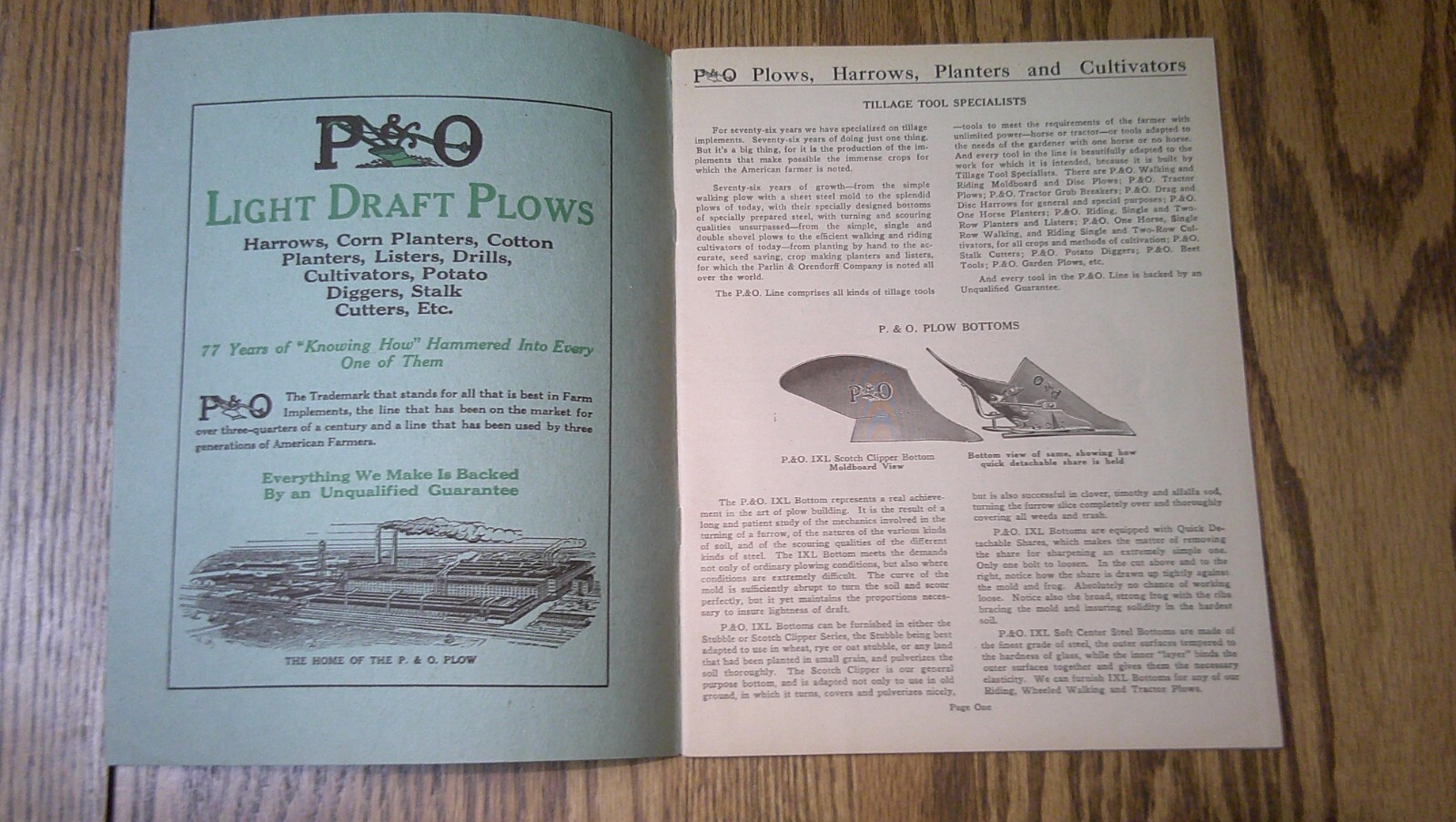 antique Advertising product booklet Parlin & Orendorff (P&O) Plow Canton, Ill 6B