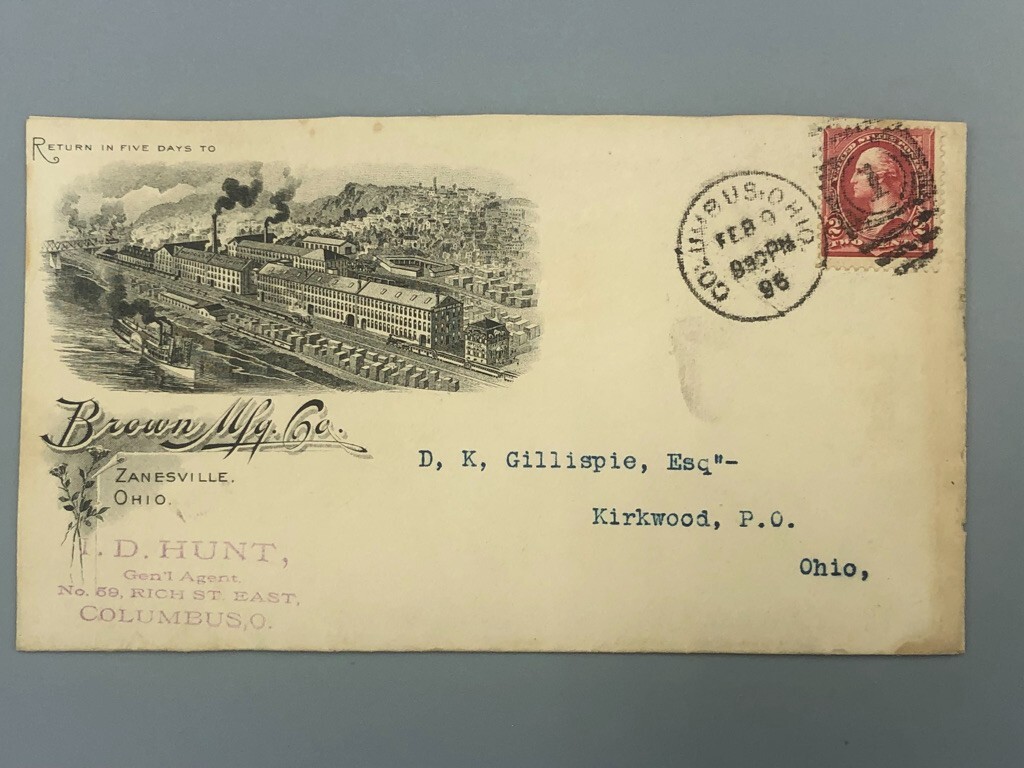 1896 BROWN Mfg WAGONS Plow FARM Illustrated Postal Cover Letterhead Advertising