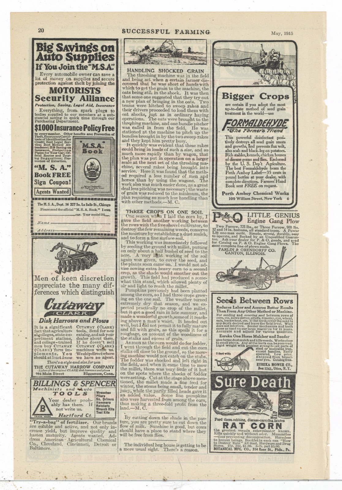1915 P&O, Parlin & Orendorff Co. of Canton, Illinois Ad: Little Genius Gang Plow
